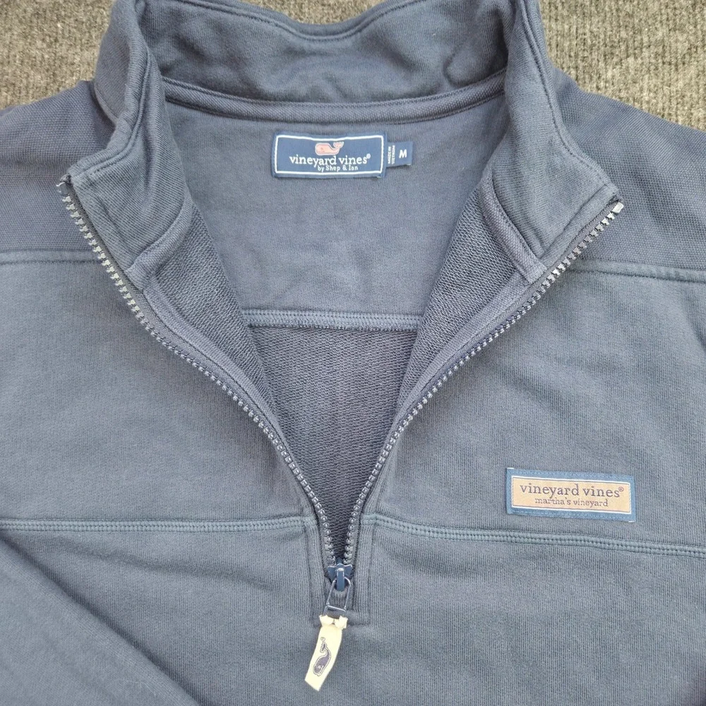 Vineyard Vine Men M Blue Cotton Blend 1/4 Zip Pullover Sweatshirt Preppy Coastal
